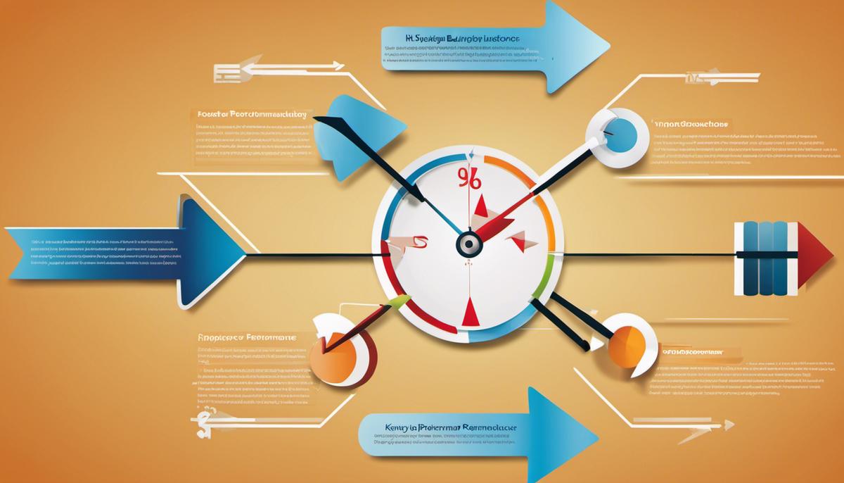 Illustration showing different arrows pointing towards key performance indicators, representing the importance of KPIs in evaluating employee performance.