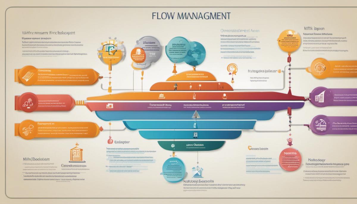 Illustration of an organizational hierarchy consisting of top-level management, mid-level management, and first-line managers, representing the flow of strategic decisions, operational plans, and feedback within an organization.