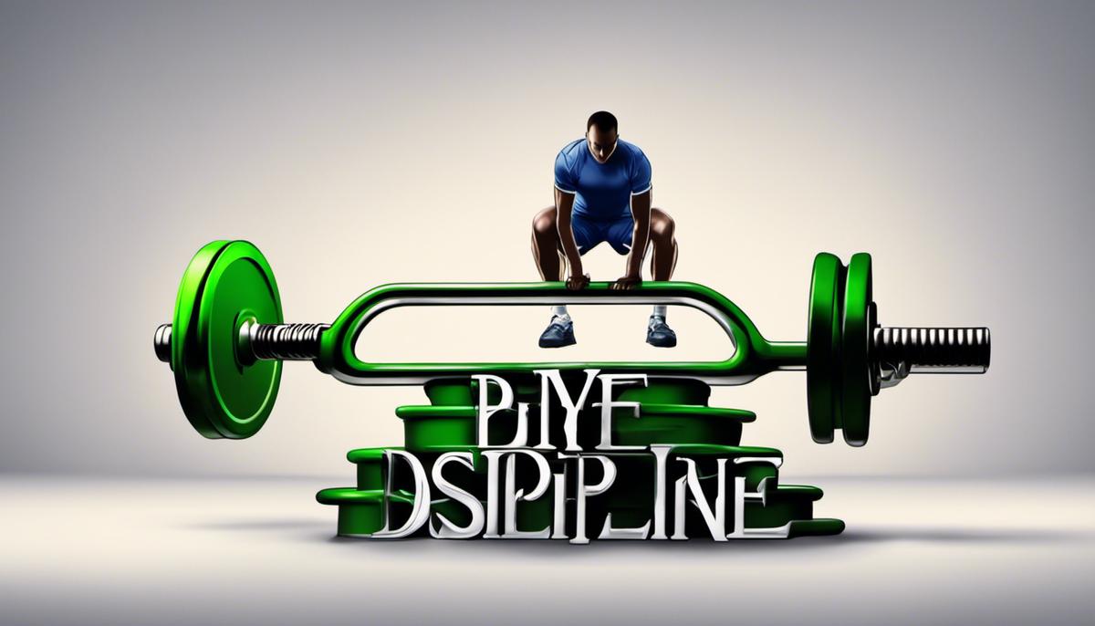 Image illustrating the concept of understanding the nature of self-discipline, showing a person lifting weights with the word 'discipline' written on the weights.